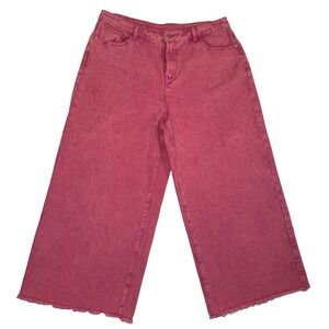 Cider Women's Wide Leg Pink Denim Pants Size XL Frayed Hem 27" Inseam